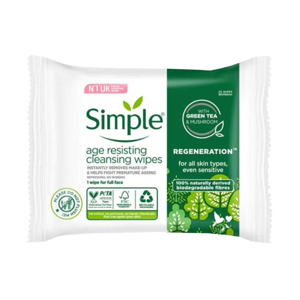 (Buy 6) Simple Regeneration Age Resisting Cleansing Wipes
