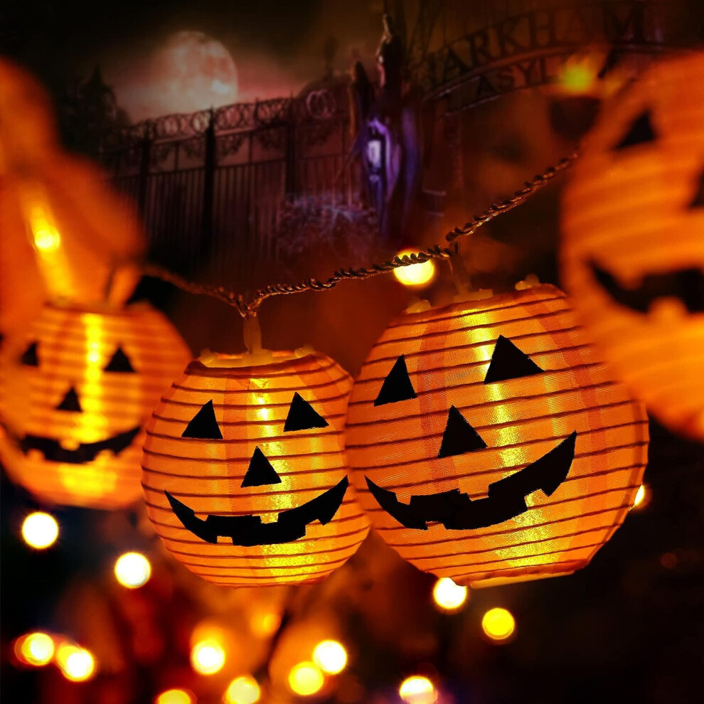 Philzops Halloween Decorations Pumpkin Lights 2M 10 Led Lanterns Battery Powered Autumn String Lights Jack-O-Lantern Fairy Lights Indoor Outdoor Orange/Light