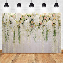 White Rose Floral Theme Photography Backdrops Bridal Shower Wedding Flowers Photo Background Baby Girl Birthday Party Portrait 7x5ft