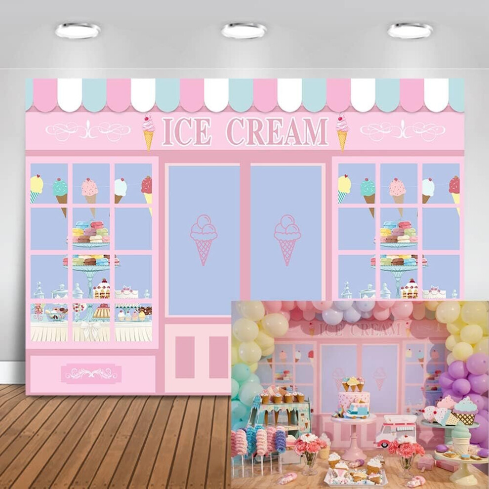 Ice Cream Theme Birthday Backdrop Dessert Shop Girl Background 5X3ft Vinyl Childrens Birthday Party Dessert Table Background