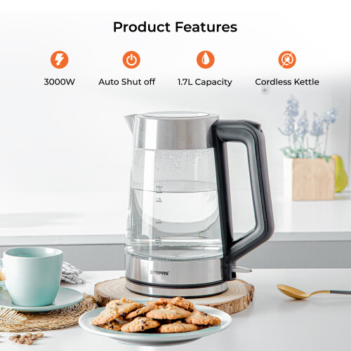 Geepas Kettle and Toaster set Illuminating Electric Glass Kettle 4