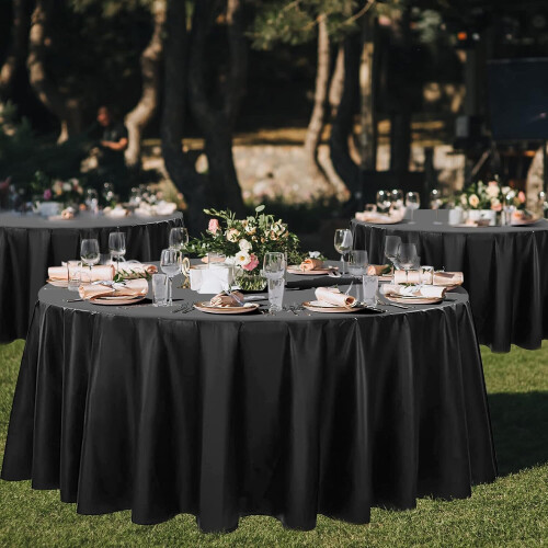 84 Inch Round Disposable Table Cloth Plastic Round (Black, 4) 1