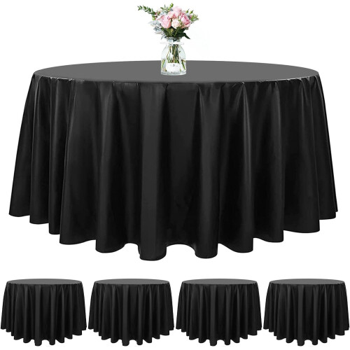 84 Inch Round Disposable Table Cloth Plastic Round (Black, 4)