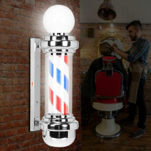 LED Barber Shop Pole Red White Blue Stripes Rotating Light Sign Hair Salon Lamp