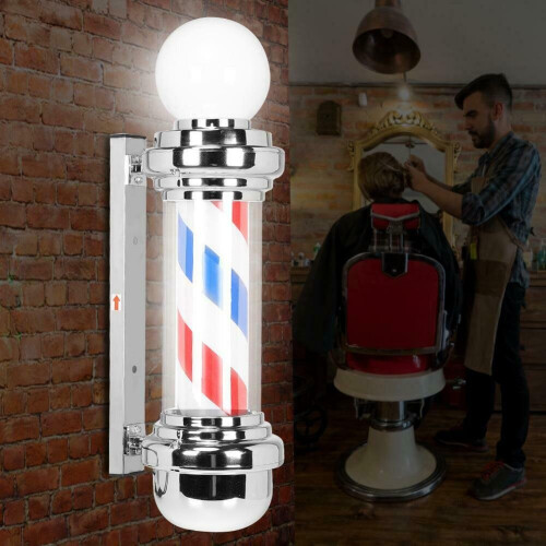 LED Barber Shop Pole Red White Blue Stripes Rotating Light Sign Hair ...