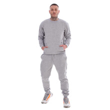 (Grey, S) Malay Mens Plain Tracksuit Branded Fleece Pullover Sweatshirts Cotton Jogging Bottoms