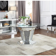 Circular dining table tempered glass surface in crushed diamond design