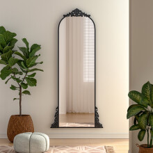 Vintage Black Carved Arched Full Length Mirror