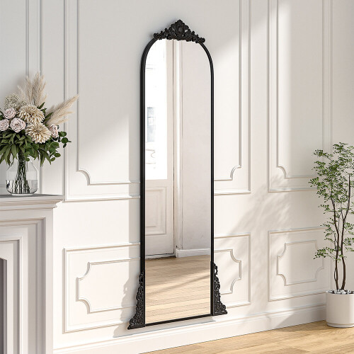 Living And Home Vintage Black Carved Arched Full Length Mirror 2