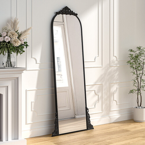 Living And Home Vintage Black Carved Arched Full Length Mirror 1