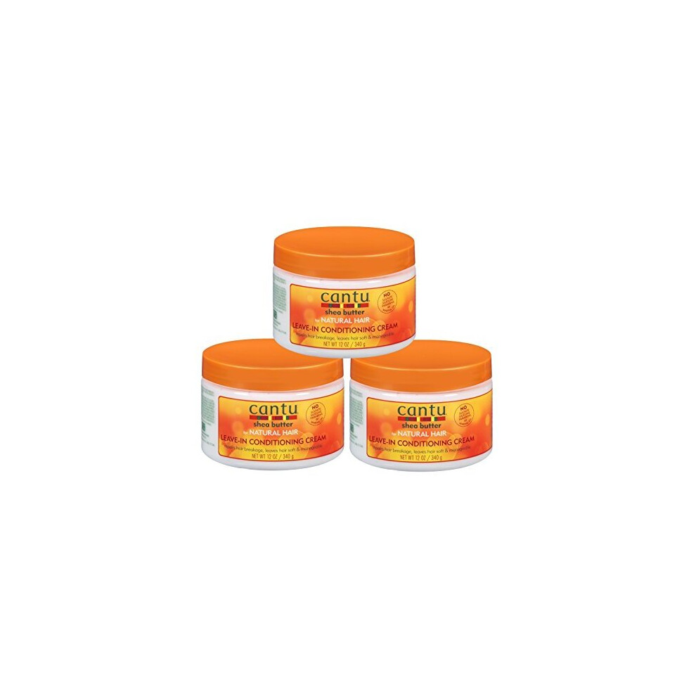 Cantu Natural Hair Leave-In Conditioner Cream Jar 12 Ounce (354ml) (3 Pack)