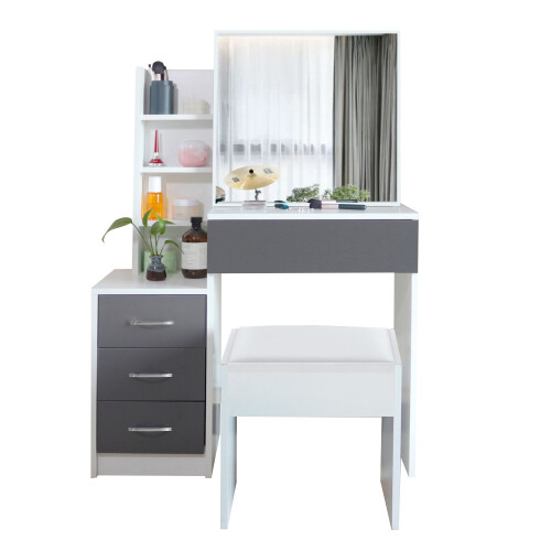 (Grey + White) Dressing Table With Drawers Mirror Stool Set Makeup Desk Vanity Table Bedroom