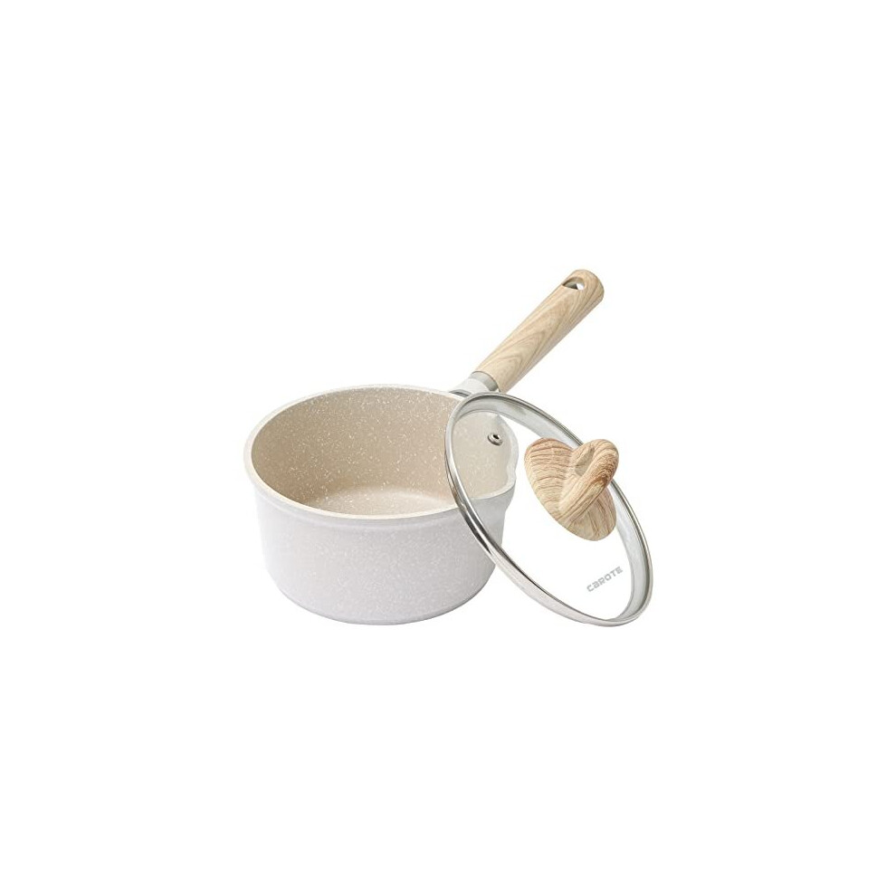 CAROTE Saucepan with Lid 16cm/1.5L, Nonstick Milk Pan for Induction, Gas and Electric Hobs, Small Cooking Pot with Pour Spout