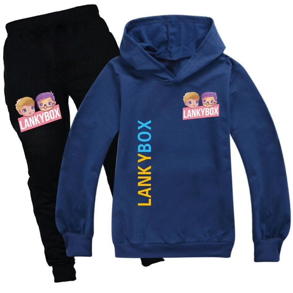 (Navy Blue, 5-6Years) Kids LANKYBOX Print Hoodies+Pants Suits Boys Hooded Sweatshirt Tracksuit Sets