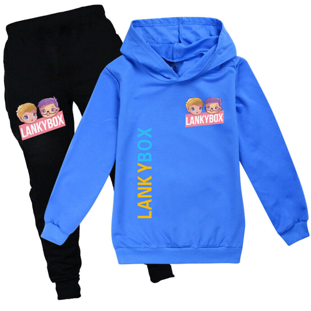 (Blue, 11-12Years) Kids LANKYBOX Print Hoodies+Pants Suits Boys Hooded Sweatshirt Tracksuit Sets