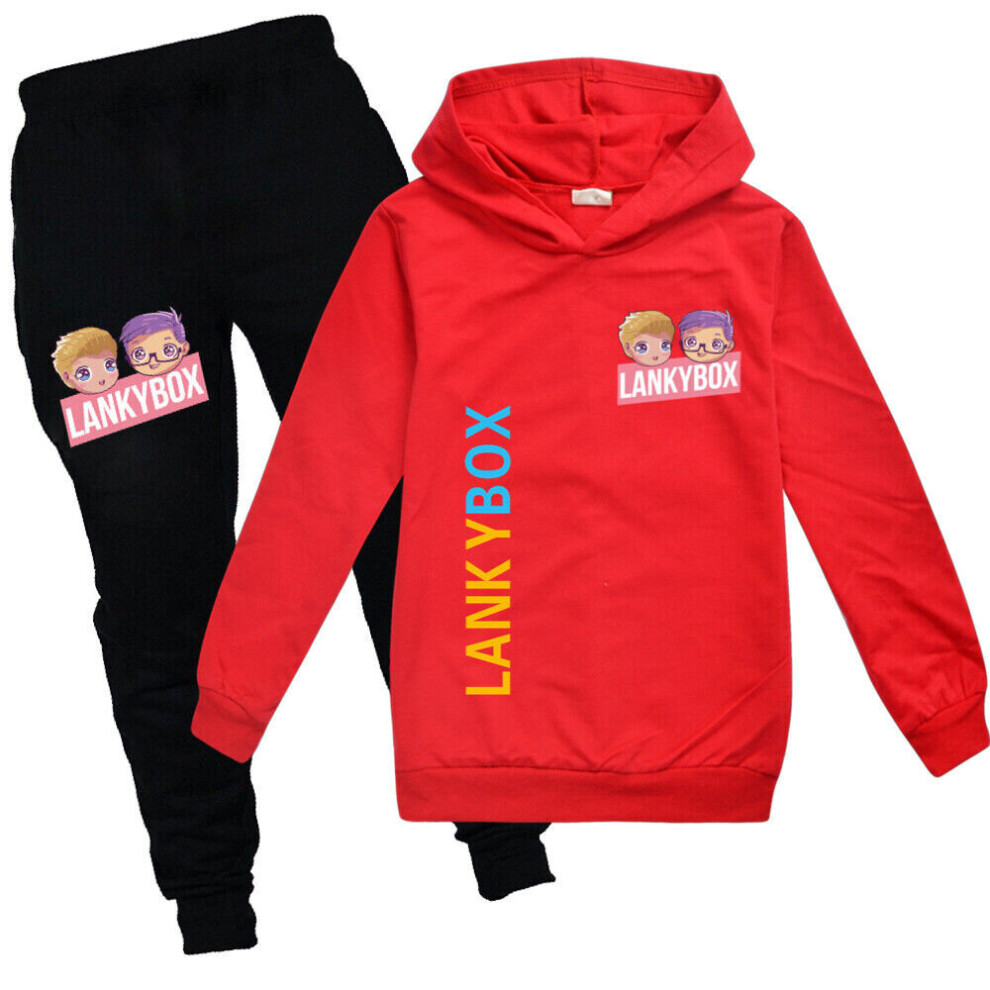 (Red, 11-12Years) Kids LANKYBOX Print Hoodies+Pants Suits Boys Hooded Sweatshirt Tracksuit Sets