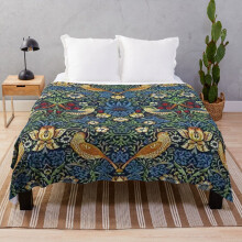 Fleece Throw Blanket William Morris - strawberry thief for Sofa Couch Kids 60 x 50 Inches