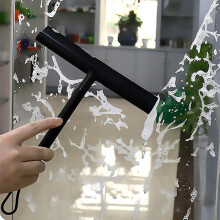 Shower Squeegee Glass Door Cleaning Bathroom Squeegee with Silicone Holder Stainless Steel Window Hook Household Cleaning Equipment(Black, One Size)