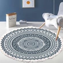 Hand Woven Cotton Round Rug Mandala Pattern Bohemian Vintage Style With Machine Washable Bedroom Hallway Living Room Coffee Table 60cm Flower