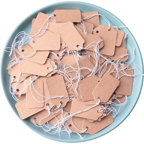 100 Pcs Display Tags With Hanging String Mini Writable Blank Label Display Tags-Kraft 1