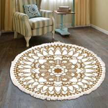 Hand Woven Cotton Round Rug Mandala Pattern Bohemian Vintage Style With Pompoms Washable Bedroom Hallway Living Room Coffee Table 60cm Flower