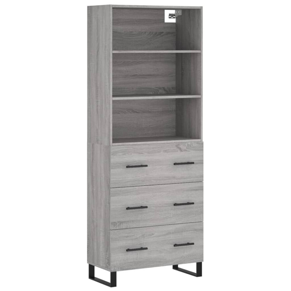 Vidaxl (Grey Sonoma, 3 Drawers) Highboard Sideboard Storage Cabinet High Gloss White Engineered Wood