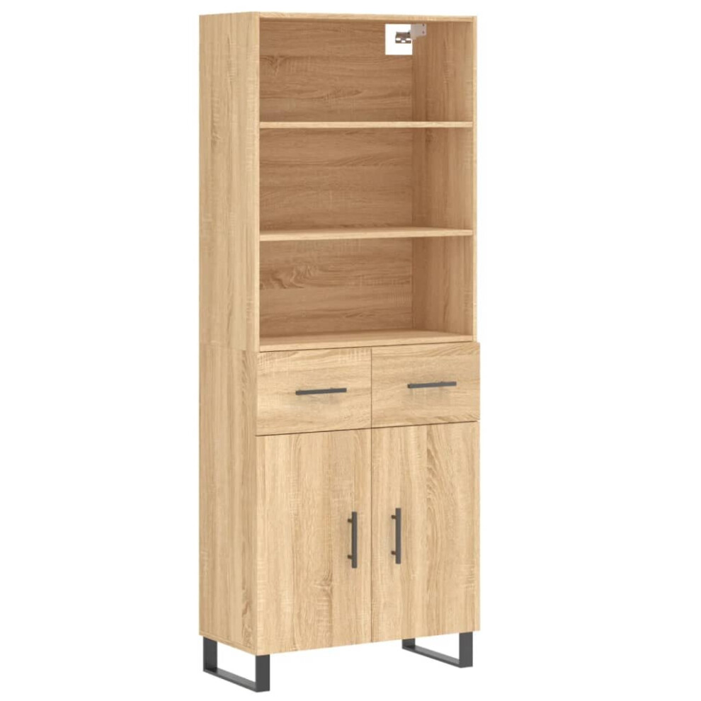 Vidaxl (Sonoma Oak, 2 Doors 2 Drawers) Highboard Sideboard Storage Cabinet High Gloss White Engineered Wood