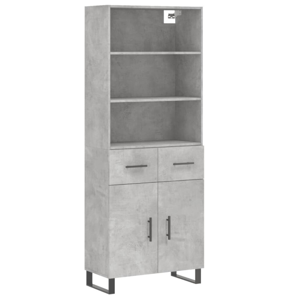 Vidaxl (Concrete Grey, 2 Doors 2 Drawers) Highboard Sideboard Storage Cabinet High Gloss White Engineered Wood