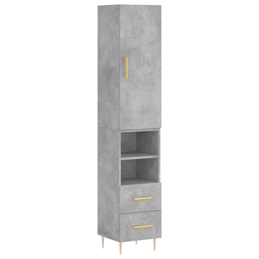 Vidaxl (Concrete Grey, 2 Drawers 2 Shelves) Highboard Sideboard Tall Storage Cabinet Side Cabinet Engineered Wood