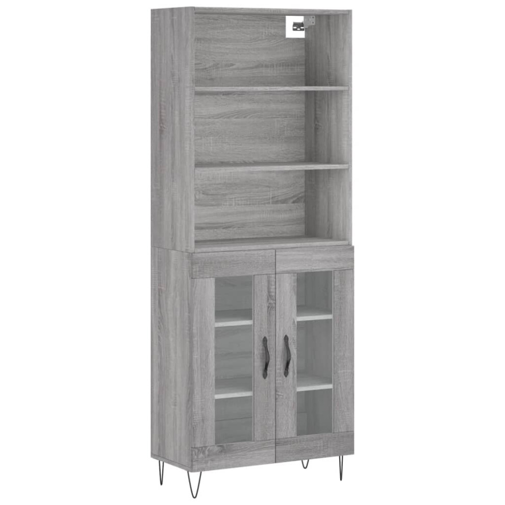 Vidaxl (Grey Sonoma, 2 Glass Doors) Highboard Sideboard Cupboard Side Cabinet Grey Sonoma Engineered Wood