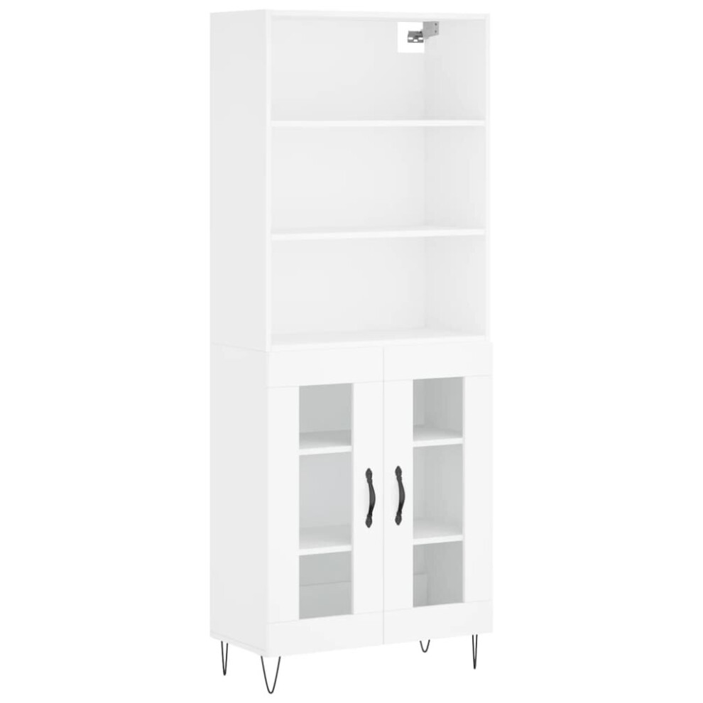 Vidaxl (White, 2 Glass Doors) Highboard Sideboard Cupboard Side Cabinet Grey Sonoma Engineered Wood
