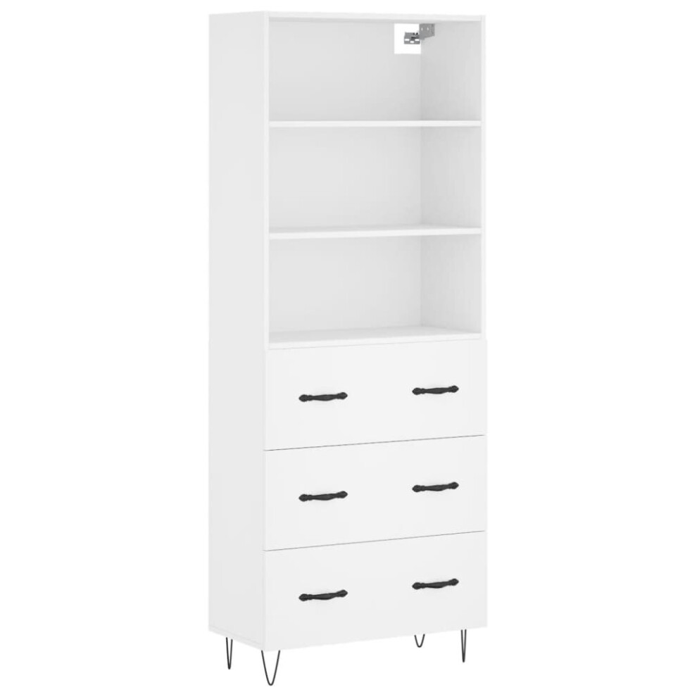 Vidaxl (White, 3 Drawers) Highboard Sideboard Cupboard Side Cabinet Grey Sonoma Engineered Wood White,Grey