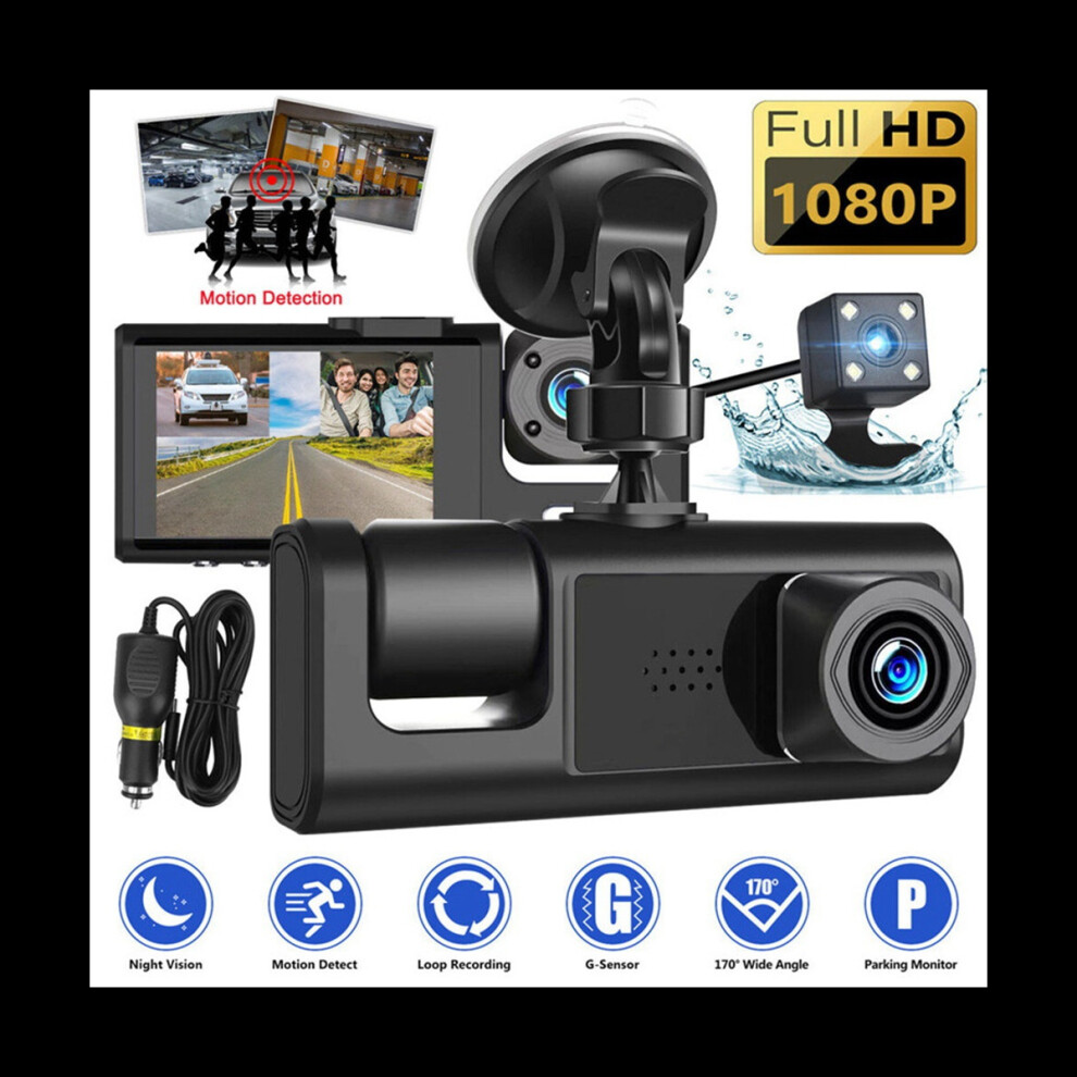 3 Camera Dash Cam 1080P 2 Inch Screen Dashcam Black Driver Recorder for Taxi CAR DVR Rear Camera Universal