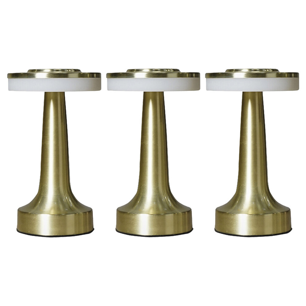 3 Pack Talence Brass LED Rechargeable Battery Operated Dimmable Touch Table Lamp Indoor/Outdoor