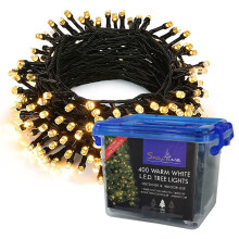 400 Warm White LED Christmas Tree Lights, 92ft/28m, 6h ON 18h OFF Timer, Indoor/Outdoor, IP44 Waterproof, UK Plug, Green Cable