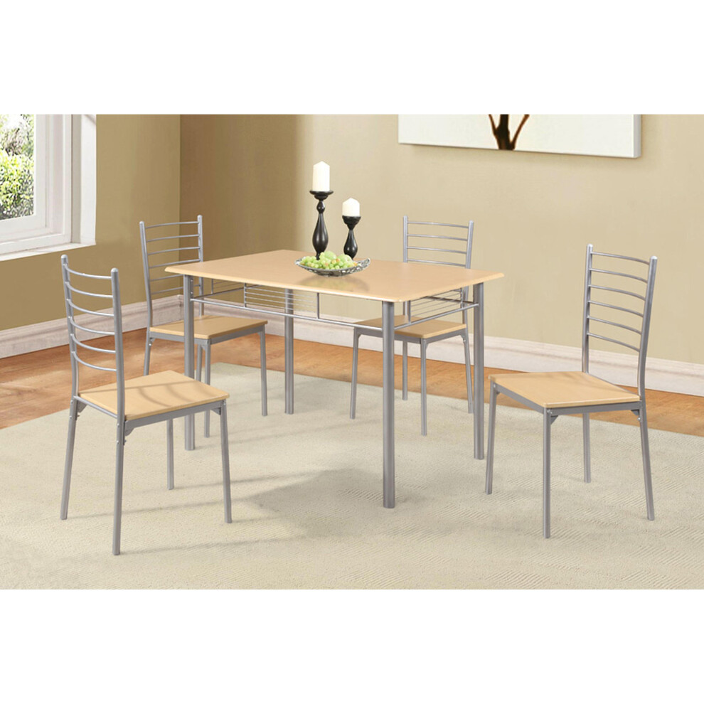 5 Piece Beech Effect Wooden Dining Set Metal Kitchen Furniture