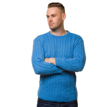 (Blue, 2XL) Malay New Mens Chunky Cable Knit Pullover Jumper Thick Worm Winter Sweater