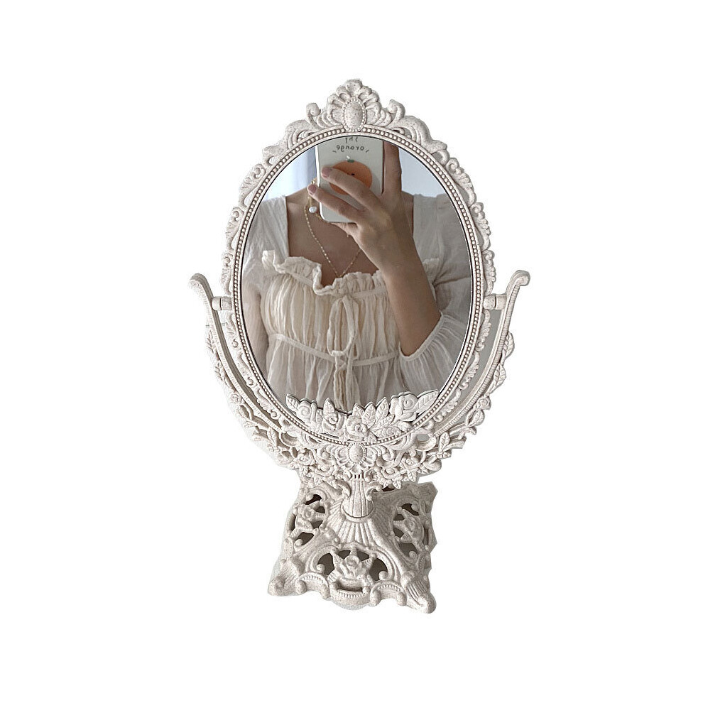 European Style Palace Carving Makeup Mirror Vintage Floral Oval Handhold Mirror Home Decor Makeup Mirror ZM1202