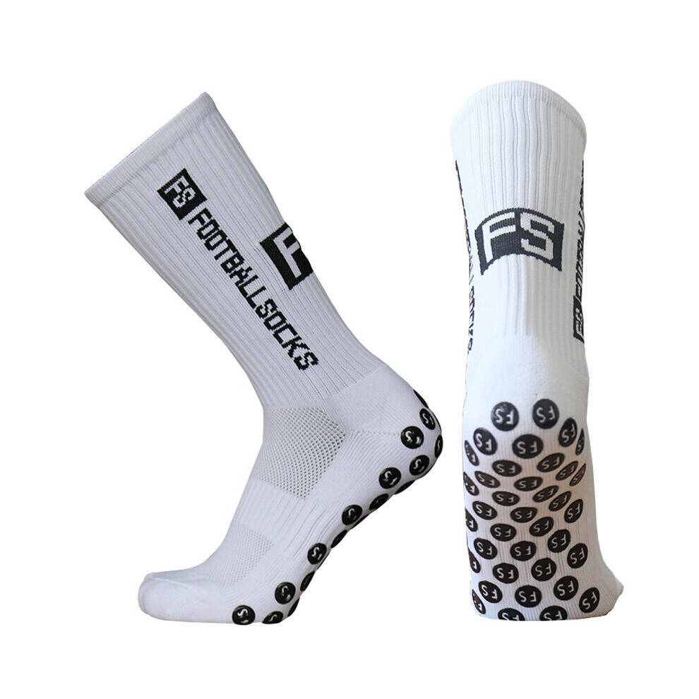 (white) Bonhause 2 Pair Anti Slip FS Football Socks Baseball Rugby Grip Soccer Socks