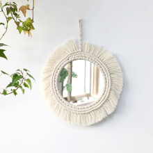 Decorative Mirrors Wall Decor Macrame Round Mirror Boho Home Decor Mirrors for Bedroom Living Room Bathroom Baby Room Decoration