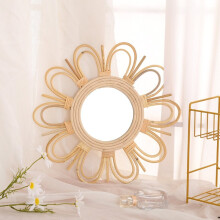 Woven Rattan Dressing Mirror Innovative Art Decoration Makeup Mirrors Bathroom Bedroom Wall Hanging Mirror