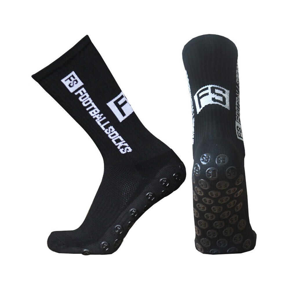 (black) Bonhause 2 Pair Anti Slip FS Football Socks Baseball Rugby Grip Soccer Socks