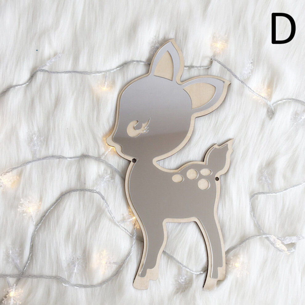 Acrylic Mirror Nordic Style Wood Acrylic Mirror Frame Rabbit Shape Cartoon Decorative Mirror For Baby Nursery Room Decor Black