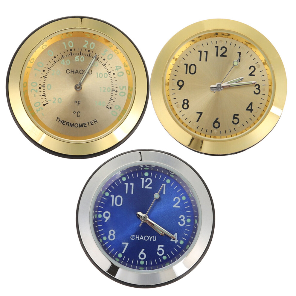 Car Conditioner Air Outlet Clock Thermometer Dashboard Meter Aromatherapy Gold/Blue 6902523588413
