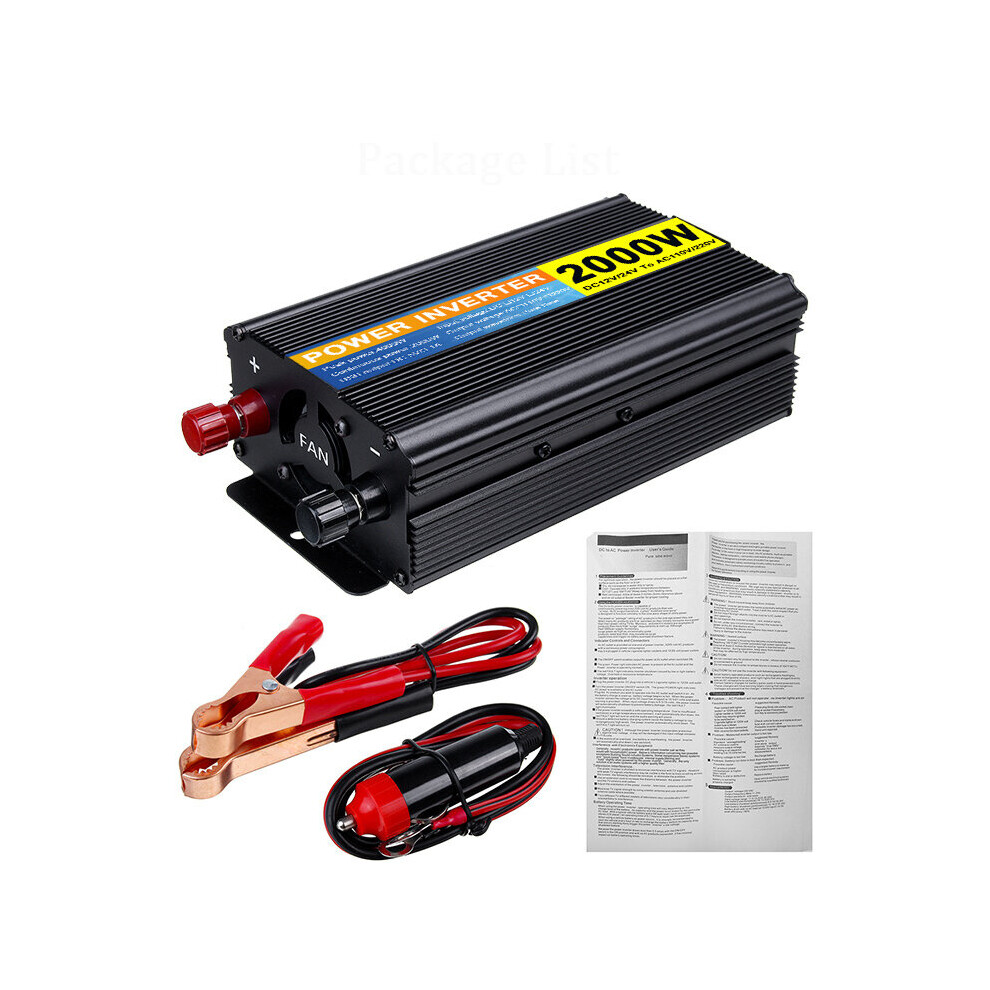 2000W 12V/24V To 220V Pure Sine Wave Power Inverter Home Converter 6900077566628