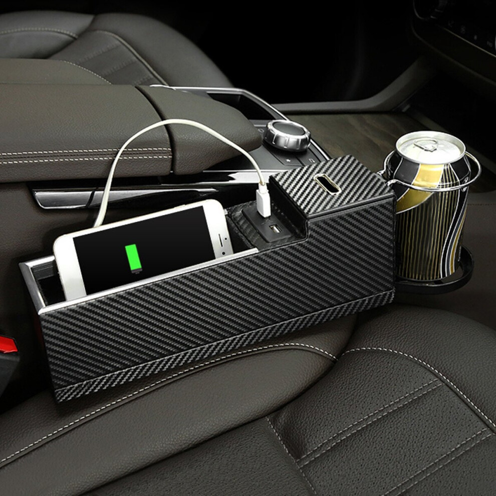 Usb Charger Car Seat Crevice Storage Box Seat Gap Filler Organizer Catcher Box Cup Holder Black/Brown 5056343957872