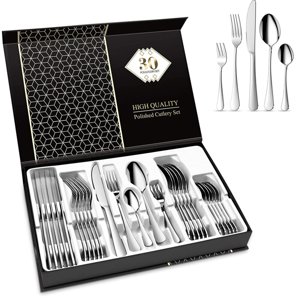 30Pcs Set Cutlery Sets Stainless Steel Dining Knife Fork Spoon Gift