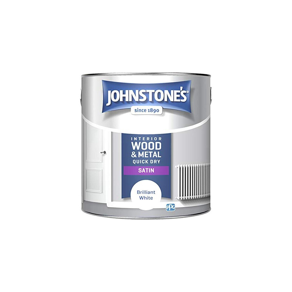 Johnstone's - Quick Dry Satin - Brilliant White - Satin Finish - Water Based - Interior Wood & Metal - Radiator Paint - Low Odour - Dry in 1-2 Hours