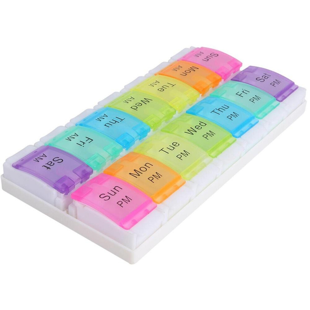 Multicoloured 7 Pill Organizer Pill Organizer Weekly With Lid And Button 14 Compartments Sealed Pill Organizer 7 2 Times A