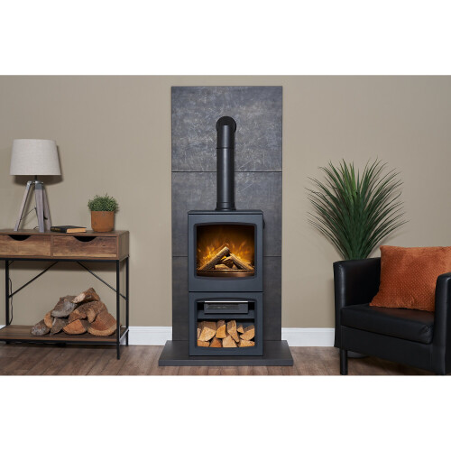 Acantha Lunar Xl Electric Stove In Charcoal Grey With Tall Angled Pipe On Onbuy 3408